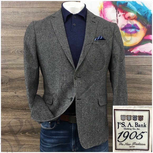 Jos A‎ Bank Mens Blazer Sport Coat Two Button Casual Jacket Size 40R Tweed Suit - Picture 1 of 13